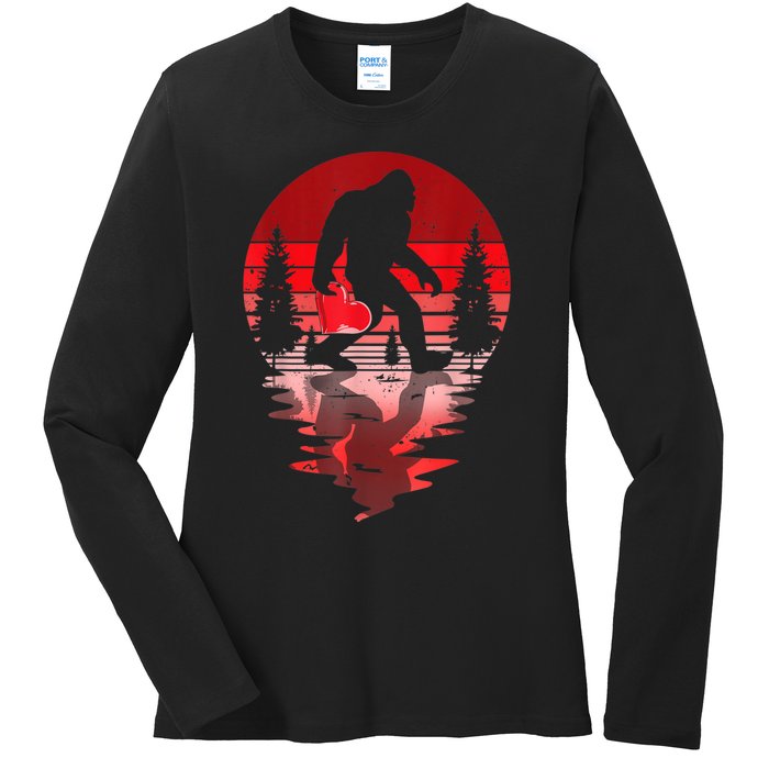 Bigfoot Heart Valentines Day Love Sasquatch Believe Ladies Long Sleeve Shirt