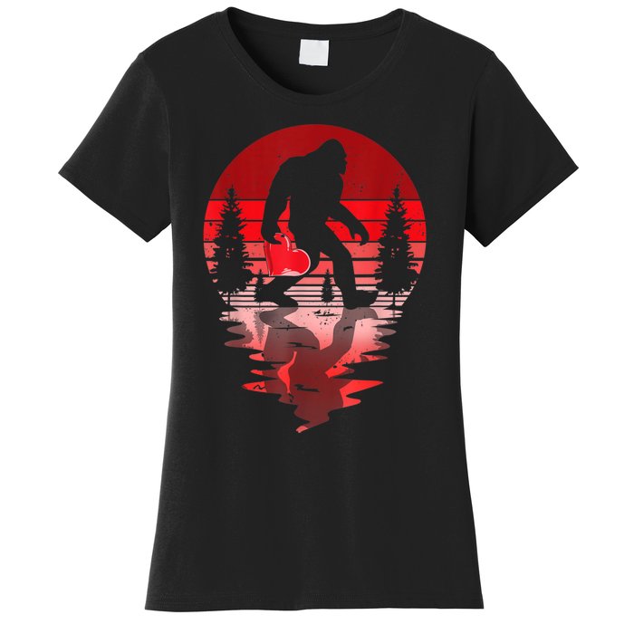 Bigfoot Heart Valentines Day Love Sasquatch Believe Women's T-Shirt