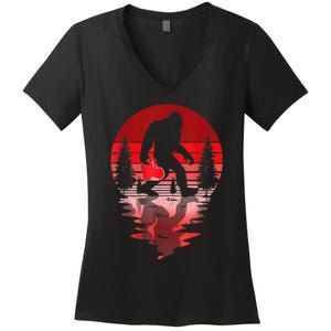 Bigfoot Heart Valentines Day Love Sasquatch Believe Women's V-Neck T-Shirt