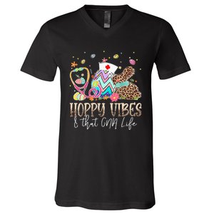 Bunny Hoppy Vibes & That CNA Life Easter Day V-Neck T-Shirt