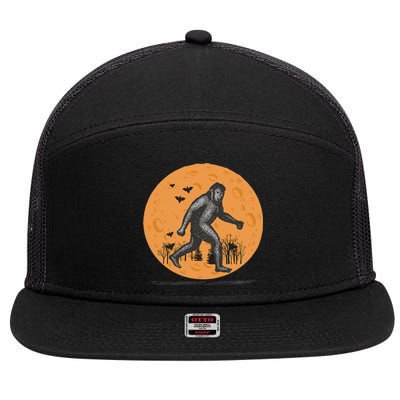 Bigfoot Halloween With Moon 7 Panel Mesh Trucker Snapback Hat