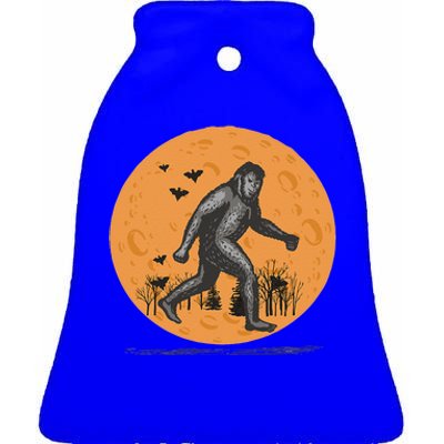 Bigfoot Halloween With Moon Ceramic Bell Ornament