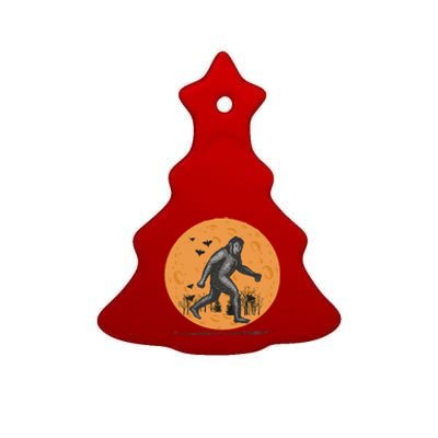 Bigfoot Halloween With Moon Ceramic Tree Ornament