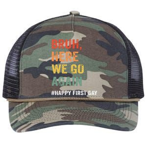 Bruh Here We Go Again Happy First Day Of School Back School Retro Rope Trucker Hat Cap