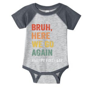 Bruh Here We Go Again Happy First Day Of School Back School Infant Baby Jersey Bodysuit