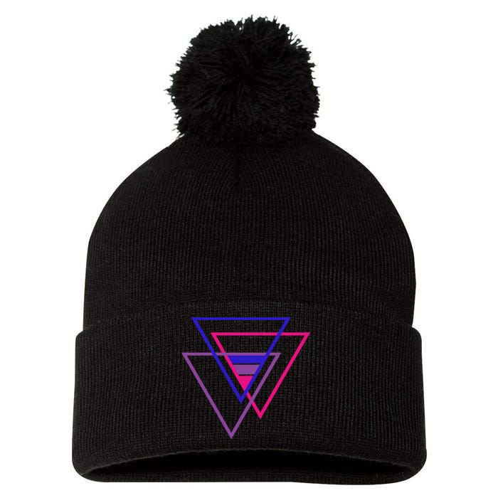 Bi Pride Triangle Pom Pom 12in Knit Beanie