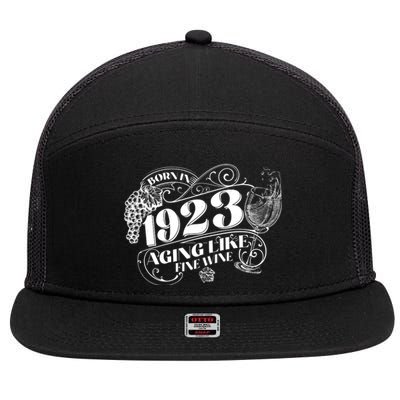 Born In 1923 100th Birthday Aging Like Fine Wine 7 Panel Mesh Trucker Snapback Hat