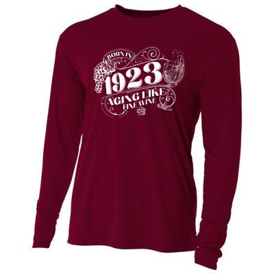 Born In 1923 100th Birthday Aging Like Fine Wine Cooling Performance Long Sleeve Crew