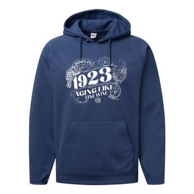 Born In 1923 100th Birthday Aging Like Fine Wine Performance Fleece Hoodie