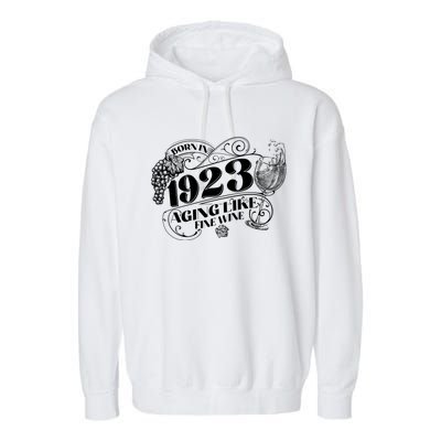 Born In 1923 100th Birthday Aging Like Fine Wine Garment-Dyed Fleece Hoodie