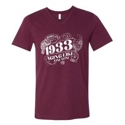 Born In 1933 90th Birthday Aging Like Fine Wine V-Neck T-Shirt