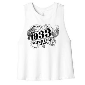 Born In 1933 90th Birthday Aging Like Fine Wine Women's Racerback Cropped Tank