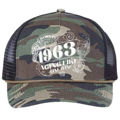 Born In 1963 60th Birthday Aging Like Fine Wine Retro Rope Trucker Hat Cap