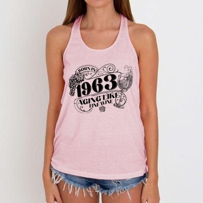 Born In 1963 60th Birthday Aging Like Fine Wine Women's Knotted Racerback Tank