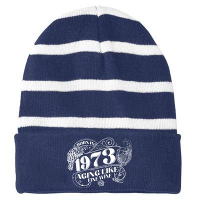 Born In 1973 50th Birthday Aging Like Fine Wine Striped Beanie with Solid Band