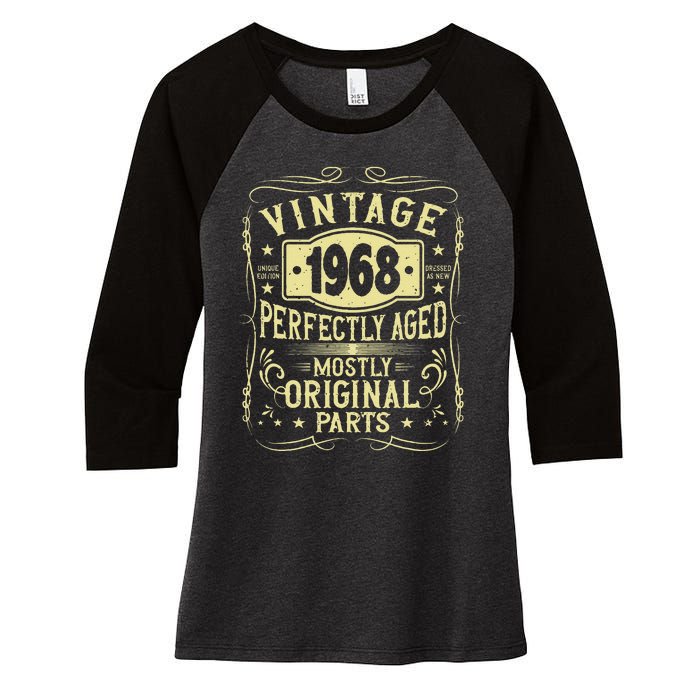 Born In 1968 Birthday, Vintage, Perfectly Aged, Made In 1968 Women's Tri-Blend 3/4-Sleeve Raglan Shirt