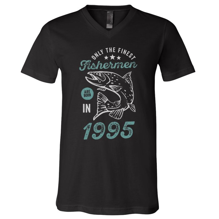 Born In 1995 26 Years Old Vintage 26th Birthday Fisherman V-Neck T-Shirt