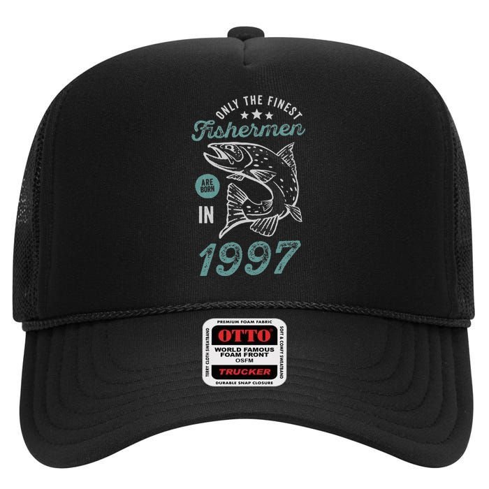 Born In 1997 24 Years Old Vintage 24th Birthday Fisherman High Crown Mesh Back Trucker Hat