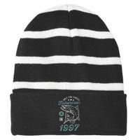 Born In 1997 24 Years Old Vintage 24th Birthday Fisherman Striped Beanie with Solid Band