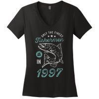 Born In 1997 24 Years Old Vintage 24th Birthday Fisherman Women's V-Neck T-Shirt