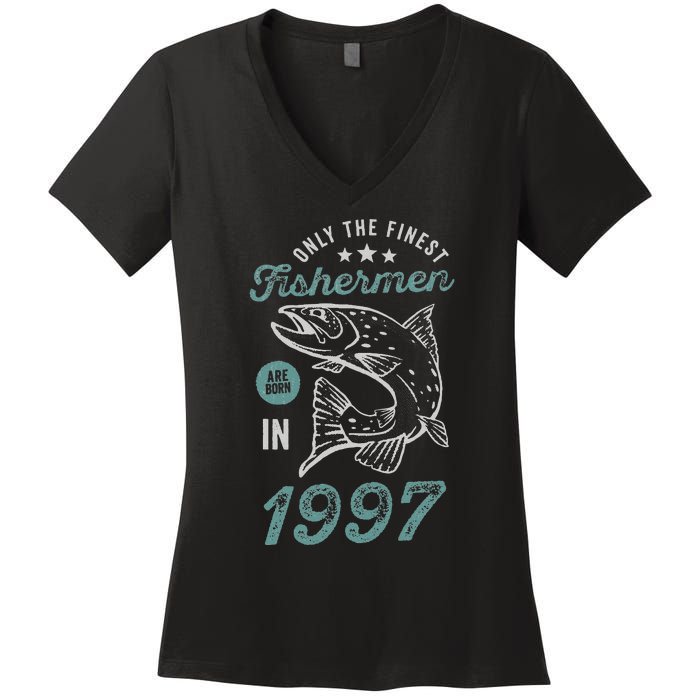 Born In 1997 24 Years Old Vintage 24th Birthday Fisherman Women's V-Neck T-Shirt