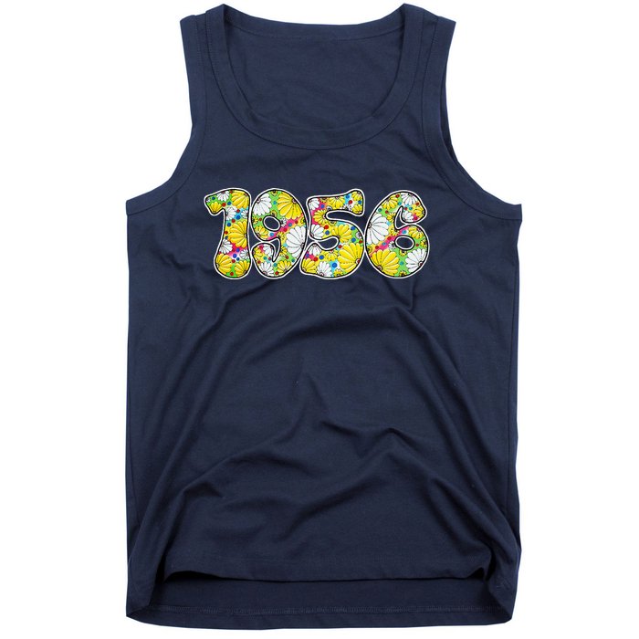 Born In 1956 Colorful Flower Power Retro Font Number Art Tank Top