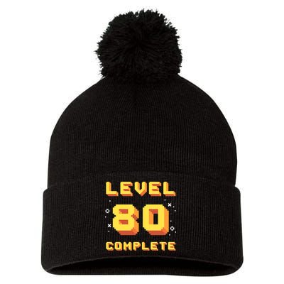 Born In 1941 Level 80 Complete 80th Birthday Retro Gaming Pom Pom 12in Knit Beanie