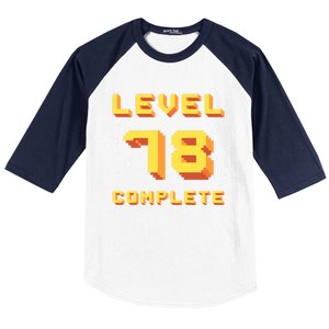 Born In 1943 Level 78 Complete 78th Birthday Retro Gaming Gift Baseball Sleeve Shirt