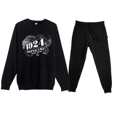 Born In 1924 100th Birthday Aging Like Fine Wine Premium Crewneck Sweatsuit Set