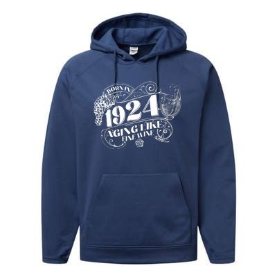 Born In 1924 100th Birthday Aging Like Fine Wine Performance Fleece Hoodie