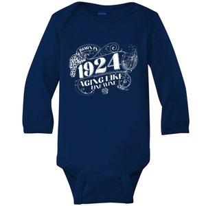 Born In 1924 100th Birthday Aging Like Fine Wine Baby Long Sleeve Bodysuit