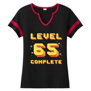 Born In 1956 Level 65 Complete 65th Birthday Retro Gaming Gift Ladies Halftime Notch Neck Tee