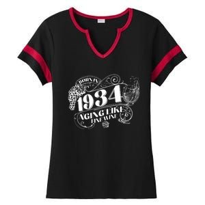 Born In 1934 90th Birthday Aging Like Fine Wine Ladies Halftime Notch Neck Tee