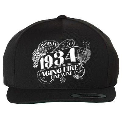 Born In 1934 90th Birthday Aging Like Fine Wine Wool Snapback Cap