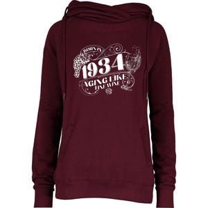 Born In 1934 90th Birthday Aging Like Fine Wine Womens Funnel Neck Pullover Hood