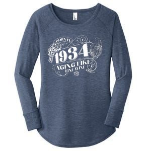 Born In 1934 90th Birthday Aging Like Fine Wine Women's Perfect Tri Tunic Long Sleeve Shirt