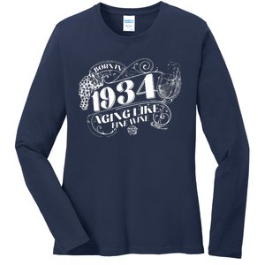 Born In 1934 90th Birthday Aging Like Fine Wine Ladies Long Sleeve Shirt