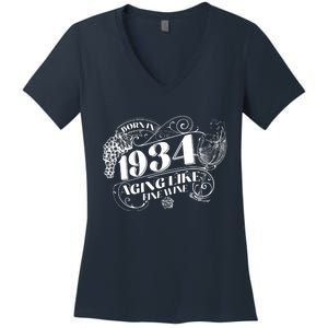 Born In 1934 90th Birthday Aging Like Fine Wine Women's V-Neck T-Shirt