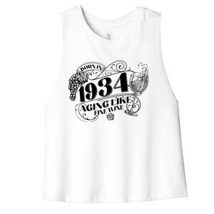 Born In 1934 90th Birthday Aging Like Fine Wine Women's Racerback Cropped Tank