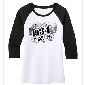 Born In 1934 90th Birthday Aging Like Fine Wine Women's Tri-Blend 3/4-Sleeve Raglan Shirt