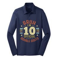 Bruh IM 10 Double Digits 10th Birthday 10 Year Old Silk Touch Performance Long Sleeve Polo