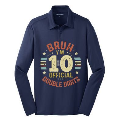 Bruh IM 10 Double Digits 10th Birthday 10 Year Old Silk Touch Performance Long Sleeve Polo