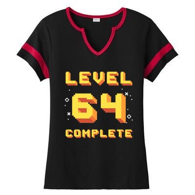 Born In 1957 Level 64 Complete 64th Birthday Retro Gaming Gift Ladies Halftime Notch Neck Tee