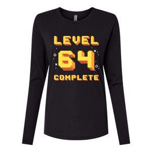 Born In 1957 Level 64 Complete 64th Birthday Retro Gaming Gift Womens Cotton Relaxed Long Sleeve T-Shirt