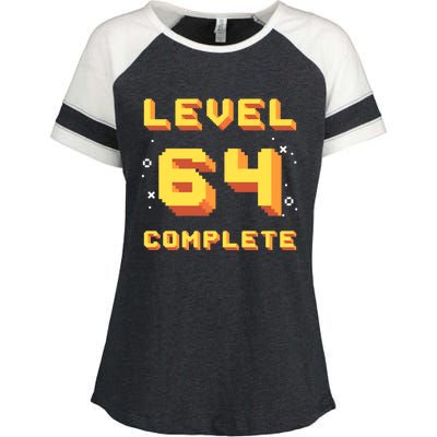 Born In 1957 Level 64 Complete 64th Birthday Retro Gaming Gift Enza Ladies Jersey Colorblock Tee