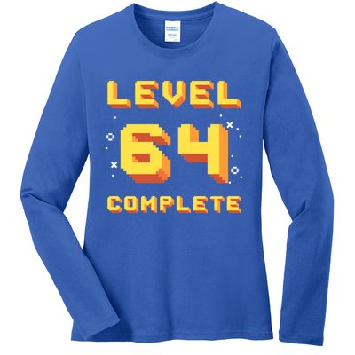 Born In 1957 Level 64 Complete 64th Birthday Retro Gaming Gift Ladies Long Sleeve Shirt