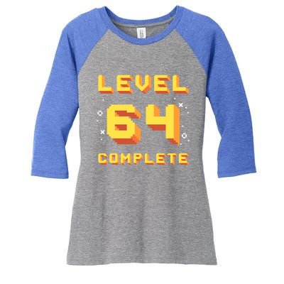 Born In 1957 Level 64 Complete 64th Birthday Retro Gaming Gift Women's Tri-Blend 3/4-Sleeve Raglan Shirt