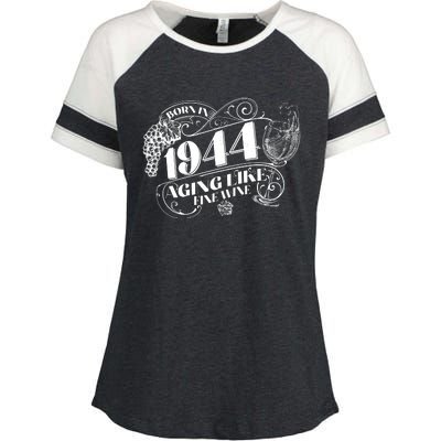 Born In 1944 80th Birthday Aging Like Fine Wine Enza Ladies Jersey Colorblock Tee