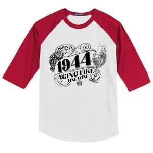 Born In 1944 80th Birthday Aging Like Fine Wine Kids Colorblock Raglan Jersey