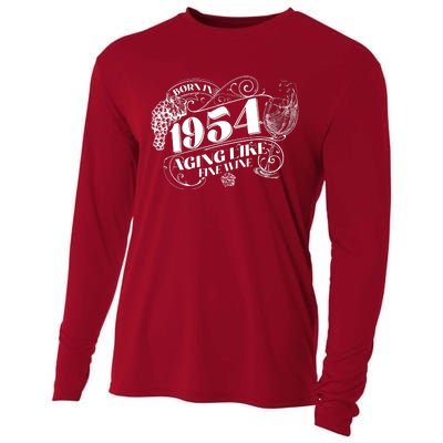 Born In 1954 70th Birthday Aging Like Fine Wine Cooling Performance Long Sleeve Crew